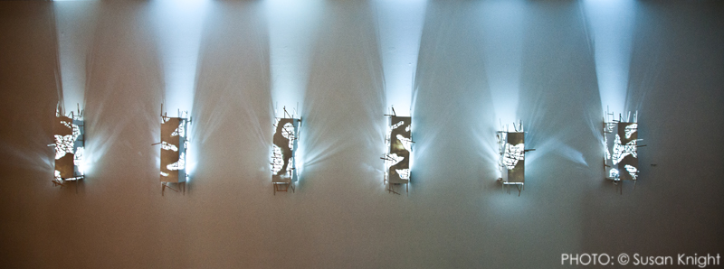 Untitled Installation by Mitchell Martin (2010), Sculpture made of LED lights in Foam core and Balsa wood